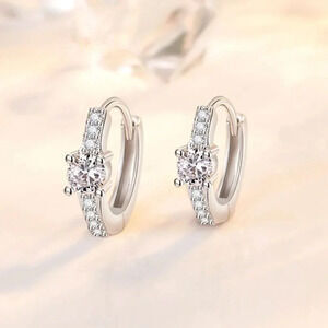 925 Sterling Silver Diamond Huggie Hoop Earrings